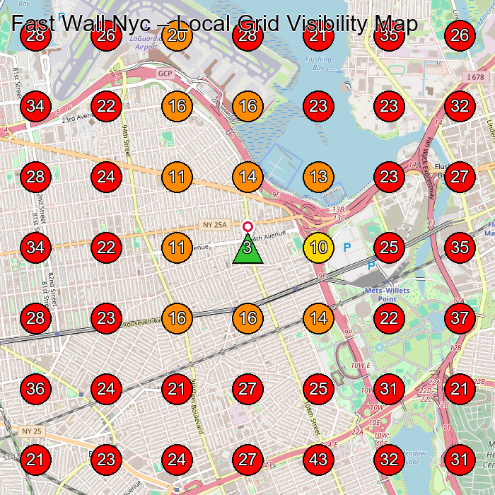 Fast Wall Nyc GeoGrid visibility map for Beauty Salon in Queens